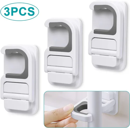 Vista 8 de Paquete de 3 soportes para escobas y trapeadores, soporte de pared, sin taladro, agarrador de escoba, mango de trapeador, organizador de limpieza