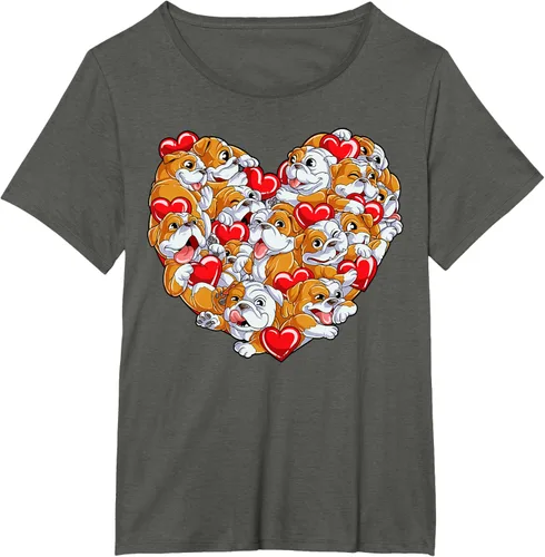 Vista 45 de Camiseta inglesa para el día de San Valentín con diseño de corazón y perro amante de los niños Negro