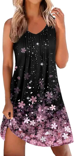 Vista 9 de Ekouaer Camisones para Mujeres Sin Mangas Camisa de Dormir Tipo Tank Camisón Cuello en V Camisola Plisada Camisa de Noche Vestido de Dormir Suave