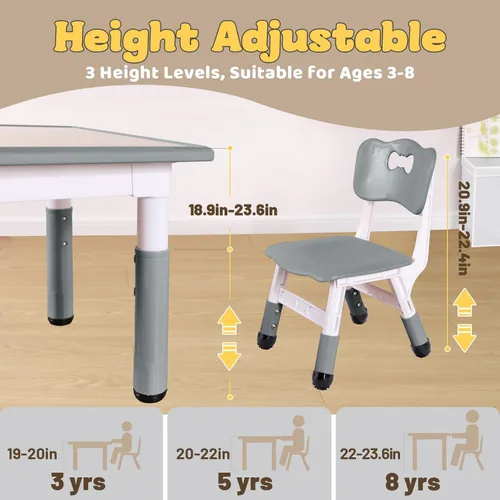 Vista 3 de FUNLIO Juego de mesa y 2 sillas para niños, juego de mesa y sillas para niños de 3 a 8 años, fácil de limpiar, mesa de artes y manualidades