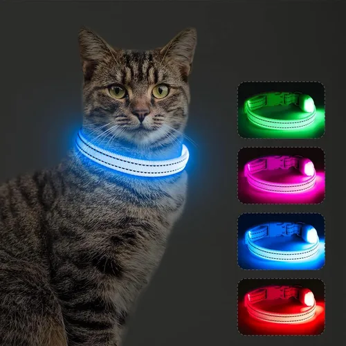 Vista 8 de Collar de perro iluminado para perros pequeños, collar de perro con luces LED recargables de seguridad, totalmente ajustable, que brilla