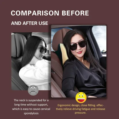 Vista 7 de Almohada súper cómoda para el reposacabezas del coche, almohada para el coche para aliviar el dolor de cuello con correa ajustable, 100% espuma Beige