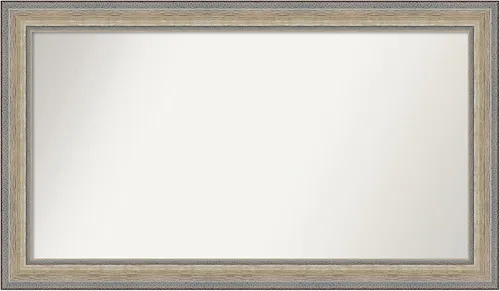 Vista 304 de Amanti Art Espejo de baño plateado para sobre el fregadero, 28 x 37 pulgadas, elegante espejo rectangular de peltre cepillado, marco de madera