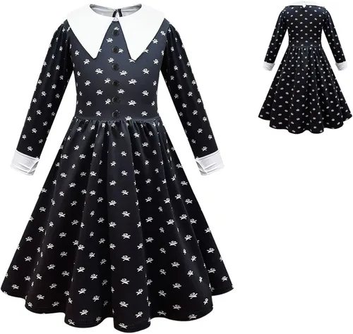Vista 7 de Rogkidha Vestidos negros para niñas, disfraz de cosplay de Halloween