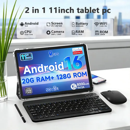 Vista 2 de PEICHENG Tablet Android 16 de 11 pulgadas con procesador Octa-core, 18GB RAM 128GB ROM, duración de la batería de 8000mAh durante todo el día