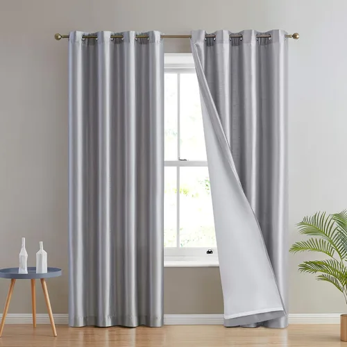 Vista 12 de HLC.ME Jefferson - Cortinas ligeras de seda sintética semitransparente con forro de microfibra y ojales para ventana de dormitorio, comedor y sala