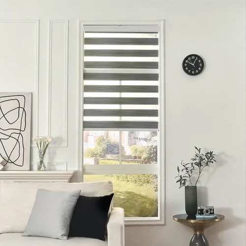 Vista 6 de Joydeco - Persianas cebra sin cordón, doble capa, parada libre, control de privacidad y luz para día/noche, translúcidas, para interior de ventanas