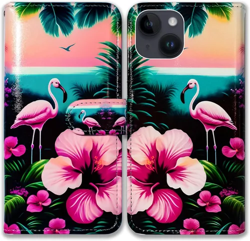 Vista 10 de Bcov Funda para iPhone 15 Plus, piel con tapa y función atril para iPhone 15 Plus, color verde pájaro negro