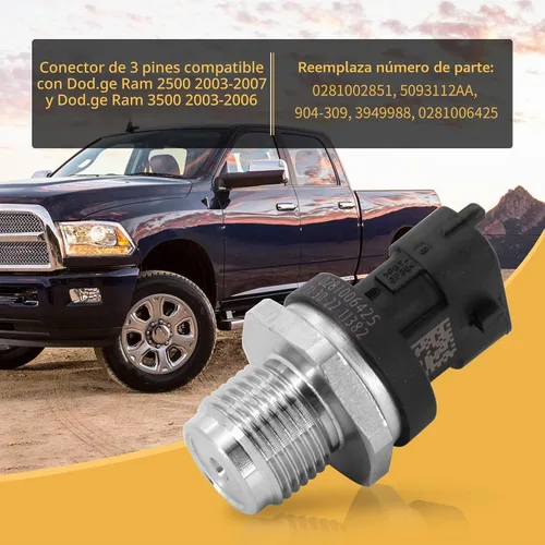 Vista 4 de KIPA Sensor de presión de riel de combustible para Dodge Ram 2500 2003-2007 Dodge Ram 2003-2006 Truck Cummins Diesel L6 5.9L Reemplazar Bosch OEM #