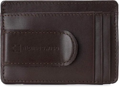 Vista 6 de Alpine Swiss Dermot - Billetera minimalista con clip para dinero, de cuero liso, viene en caja de regalo