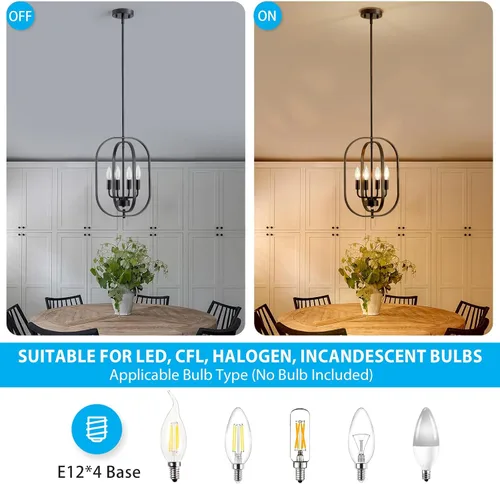 Vista 3 de XINGQI Modernas lámparas de araña para comedor, lámpara colgante rústica geométrica de granja de 31 cm, lámpara de techo de metal negro de 4 luces