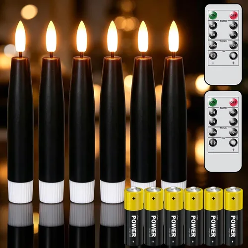 Vista 21 de GenSwin Flameless Taper Candles with Remote Timer, Real Wax LED Flickering Candlesticks Battery Operated 3D Wick for Wedding, Party, Home(Christmas