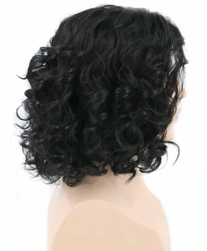 Vista 3 de Lucoacos Peluca rizada ondulada corta negra para hombre, peluca de disfraz de cosplay de Halloween