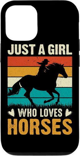 Vista 11 de iPhone 12 mini - Carcasa para iPhone 12, diseño retro con texto en inglés "Just A Girl Who Loves Horses