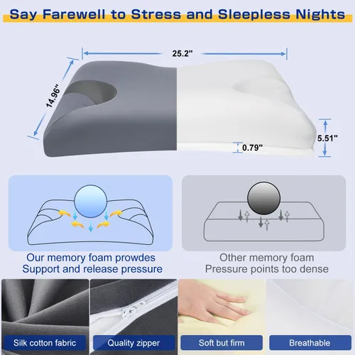 Vista 6 de IKSTAR Almohada CPAP 5.0 para dormir de lado, altura ajustable/soporte de cuello, almohada de espuma viscoelástica adecuada para todos los usuarios