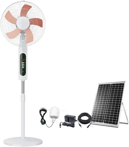Vista 9 de Ventilador de pie oscilante solar de 16 pulgadas, ventiladores solares de pedestal con panel solar de 18 V 25 W, ventilador vertical de carga