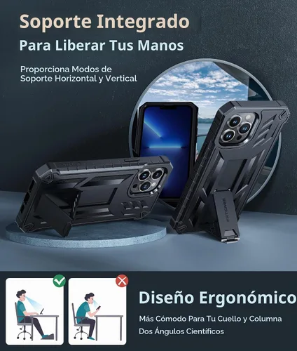 Vista 5 de FNTCASE Funda para iPhone 13 Pro Max, protector de pantalla integrado Negro