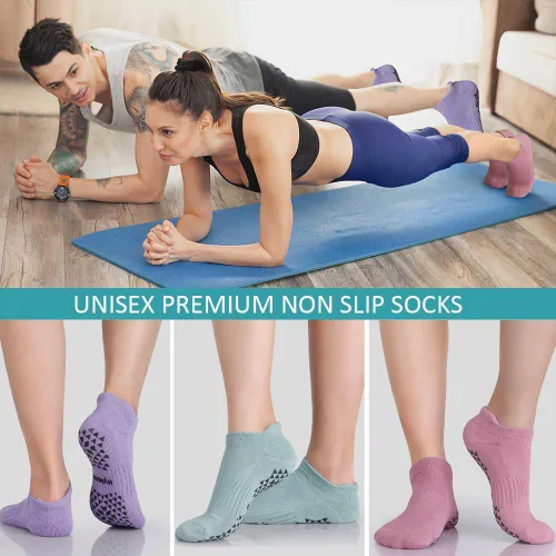 Vista 6 de Hylaea Calcetines antideslizantes unisex para yoga, hospitales, pilates y barre, al tobillo, acolchados