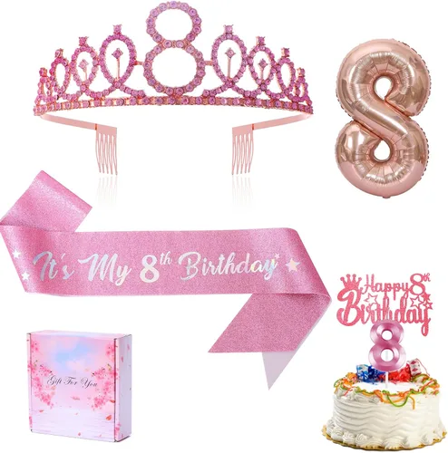 Vista 10 de Banda y Tiara de Cumpleaños de 5 Años con Vela, Banda de Cumpleaños de "Es Mi Cumpleaños" con Corona de Diamantes de Imitación y Globo para Niñas