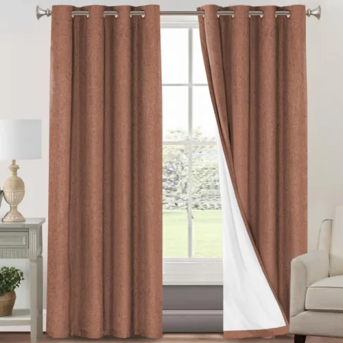 Vista 26 de Cortinas con textura de lino 100% opacas de 64 pulgadas de largo, juego de 2 paneles de cortinas de lino opacas con forro aislante térmico que Arena