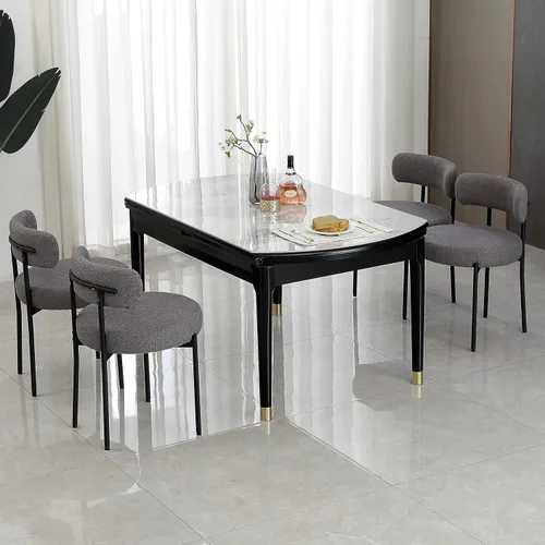 Vista 29 de DYHOME - Juego de 2 sillas de comedor de bouclé negro, sillas de cocina modernas de mediados de siglo con respaldo curvo y patas de metal, sillas
