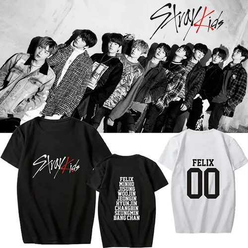 Vista 2 de Camiseta para niños de Stray Merchandising, camiseta de apoyo Skz Jisung Felix Hyunjin Minho Changbin, camiseta unisex