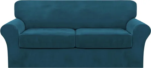 Vista 40 de FantasDecor Fundas de terciopelo para sofá de 2 piezas para sala, con cojín individual, protector elástico de muebles para mascotas, lavable a Negro