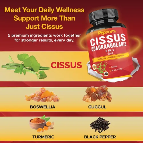 Vista 4 de Cápsulas prémium de Cissus Quadrangularis con boswellia, guggul, cúrcuma, extracto de pimienta negra - 150 cápsulas - Suministro para 5 meses