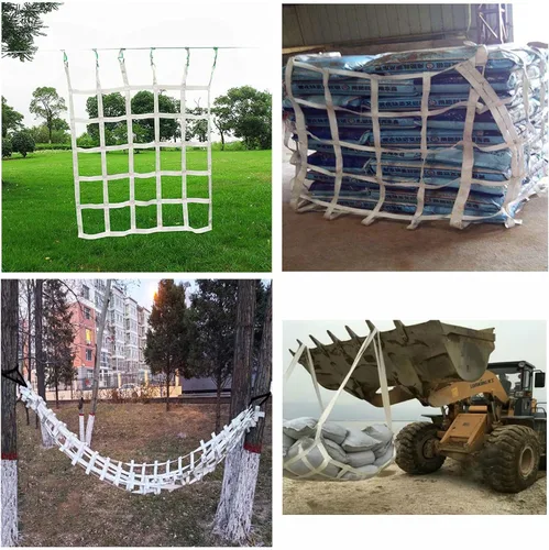 Vista 6 de Red de carga de escalada blanca, red ninja, juego de columpio resistente de poliéster para gimnasios de selva, entrenamiento de obstáculos, redes