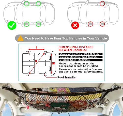 Vista 6 de AUTOXBERT - Bolsillo de red de carga para techo de automóvil, 35 x 26 pulgadas, ajustable, para techo de techo, bolsa de almacenamiento