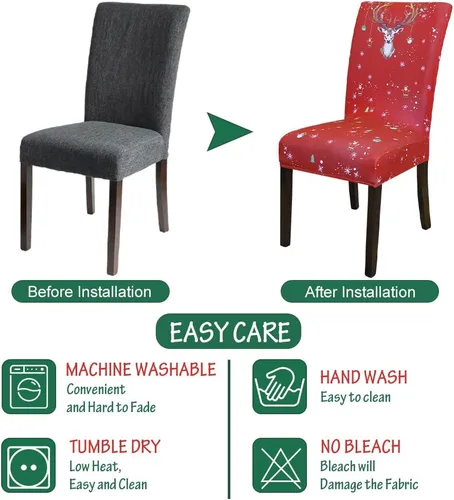 Vista 4 de OTOSTAR Fundas para sillas de Navidad, paquete de 4 fundas elásticas y suaves de elastano extraíble para cocina, comedor, hotel, ceremonia