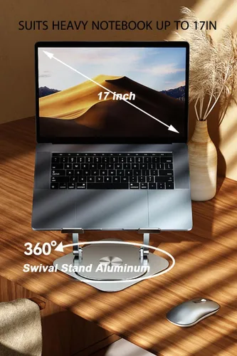 Vista 5 de Ventilador de soporte para laptop con base giratoria giratoria de 360°, altura elevadora de 10 pulgadas ajustable para escribir, ver, presentación