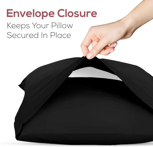 Vista 2 de Superity Linen Fundas de almohada de tamaño estándar, paquete de 2 unidades, 100% algodón suave y cómodo, color negro