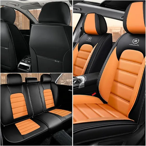 Vista 2 de Fundas de Asiento de Coche para Honda Element 2003-2011, Funda de Asiento de Cuero PU Impermeable Suave y Transpirable con Bolsillos de Negro