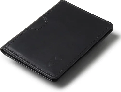 Vista 13 de FOXHACKLE Tarjetero de cuero de grano completo para hombres y mujeres, billetera delgada y plegable con bloqueo RFID, bolsillo frontal delgado Negro