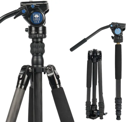 Vista 9 de Sirui Trípode de cámara de aluminio con monopié y cabeza de panorámica fluida VA-5, kit de trípode resistente de 160 cm para cámara DSLR