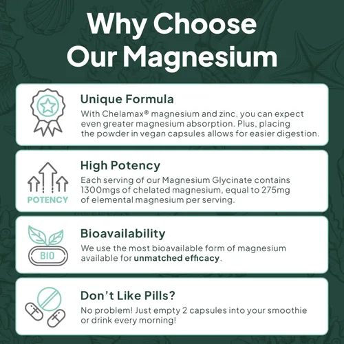Vista 6 de Organics Ocean Glicinato de Magnesio Puro con Zinc - Suplemento de Magnesio Quelado de Máxima Potencia para Mujeres y Hombres para Calambres