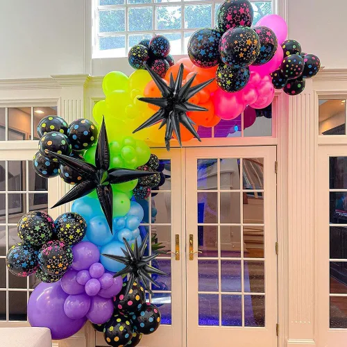 Vista 4 de Kit de Guirnalda de Arco de Globos que Brillan en la Oscuridad - 165 Piezas de Globos Fluorescentes Luminosos de Neón UV Arcoíris - Decoraciones
