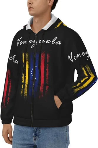 Vista 3 de Sudadera con capucha con cremallera de la bandera de Venezuela para hombre, ligera, novedosa sudadera con capucha