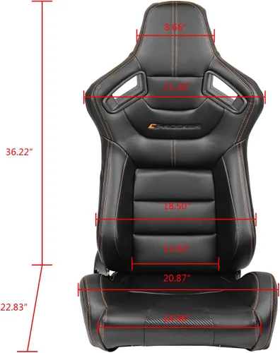 Vista 6 de IKON MOTORSPORTS, Asientos universales para vehículos de carrera con deslizadores dobles, negro con puntada naranja en PU y cuero de carbono