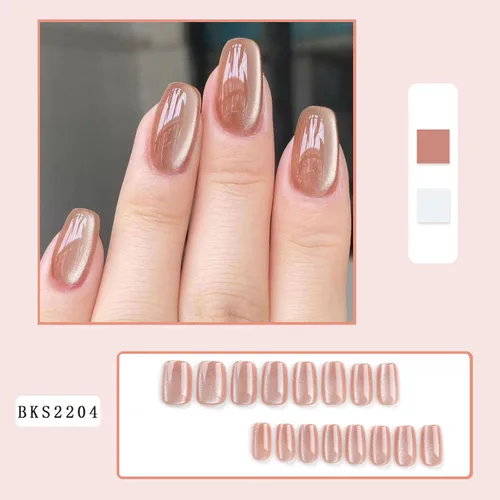 Vista 4 de Kit de uñas postizas a presión de ojo de gato, 24 uñas postizas acrílicas de gel suave de lujo con pegamento para uñas, kit de uñas postizas