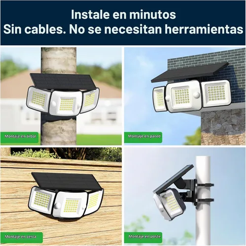 Vista 6 de intelamp Luces de Inundación Solares para Exteriores Impermeables, 6000 mAh, 1200 lúmenes, funciona con energía solar, doble sensor de movimiento