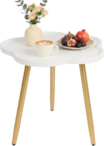 Vista 10 de Mesa auxiliar redonda negra, mesa decorativa con patas de metal con bandeja de madera, mesa auxiliar redonda pequeña para sala de estar, dormitorio