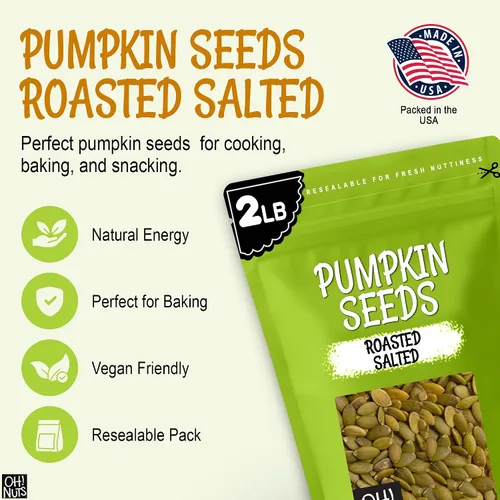 Vista 5 de Semillas de calabaza asadas saladas, pepitas ideales para un refrigerio saludable o para ensaladas, sin cáscara, de Oh! Roasted salted pumpkin