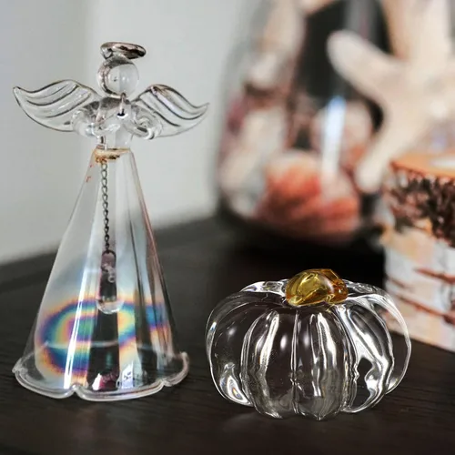 Vista 9 de VOSAREA Figura de calabaza de vidrio soplado a mano, estatua de calabaza de cristal, escultura de calabaza de cosecha transparente, acento de mesa