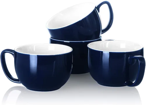 Vista 11 de Teocera Juego de 4 tazas de café color beige, taza de café de cerámica de 16 onzas, juego de tazas grandes con asa para bebidas frías o calientes