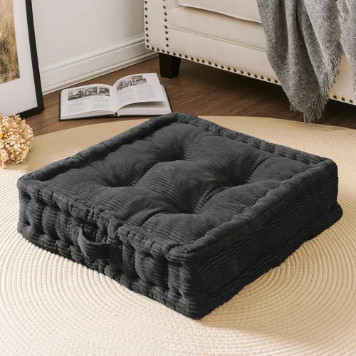 Vista 9 de Wellsin Cojines de Suelo Cuadrados Sólidos para Adultos y Niños - Cojín Grande de Suelo para Meditación y Asiento con Espuma Gruesa y Funda de Beige