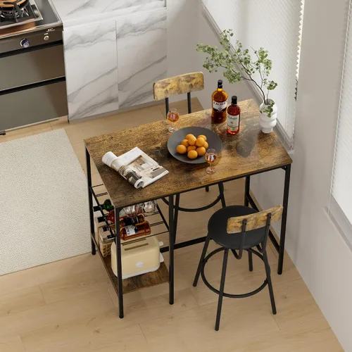 Vista 14 de LUCKHAO Juego de mesa de comedor de 3 piezas industrial para 2, mesa de comedor de altura de encimera de cocina con base de mesa ajustable