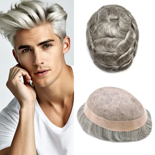 Vista 16 de LOVIN - Sistema de cabello humano para hombres, postizo fino de encaje mono para hombre, prótesis masculina de piel de polietileno alrededor