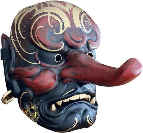 Vista 9 de Máscara de cosplay grande de Tengu, máscara japonesa pintada a mano para cosplay, decoración colgante